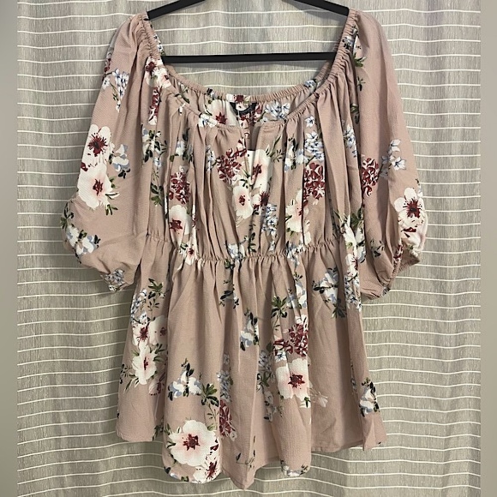 BloomChic Floral Blouse with Burgundy and White Accents